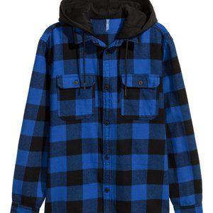 Divided Blue Plaid Sweatshirt Button Up XL